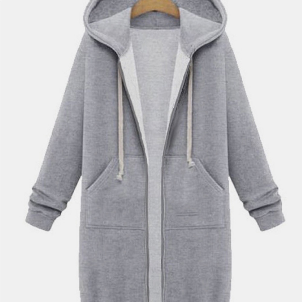 Zip Through Ribbed Hemline Hoodie